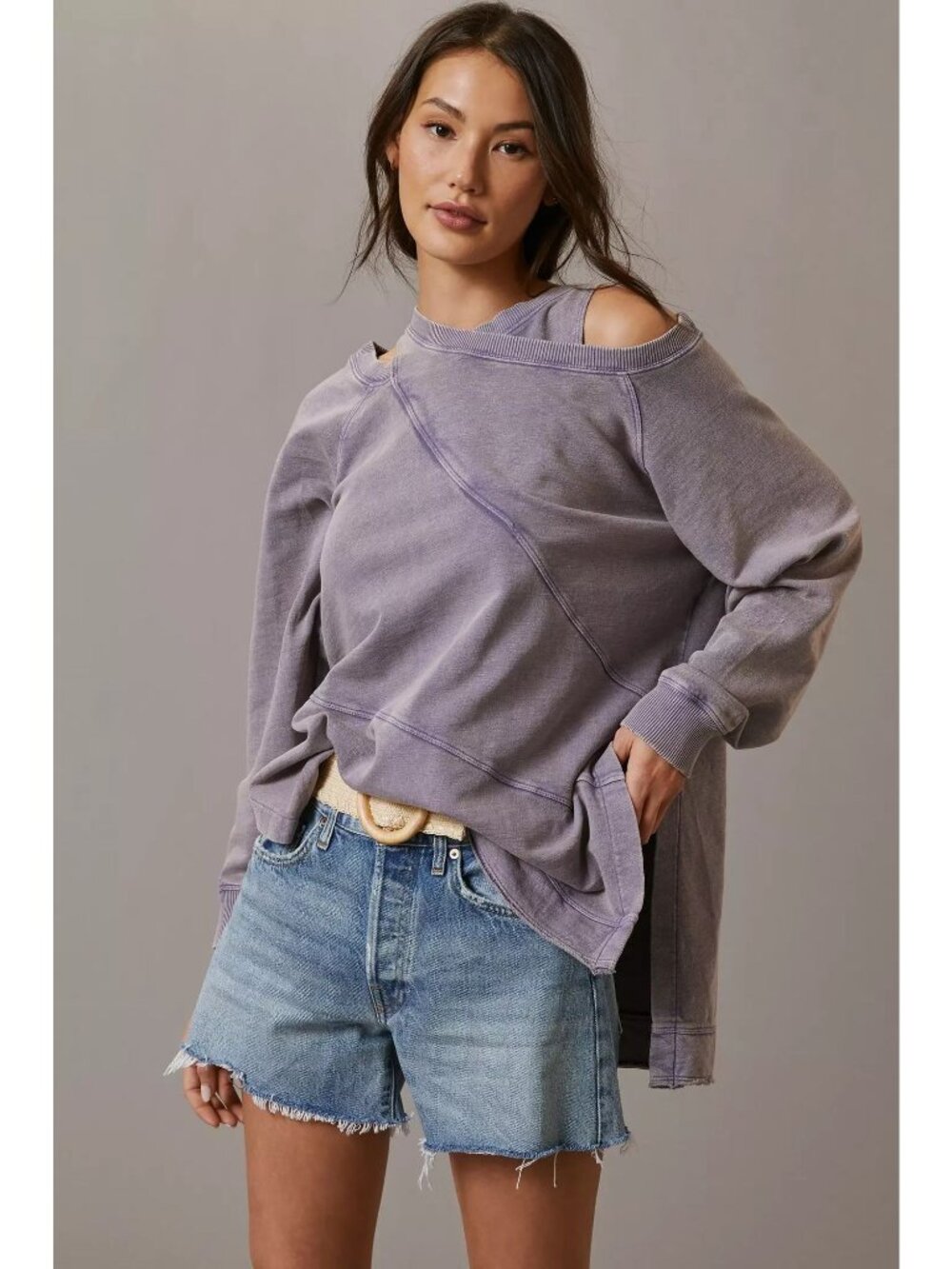 Pilcro Sweatshirt Small Crossover Pullover Long Sleeve Purple Cozy Relaxed